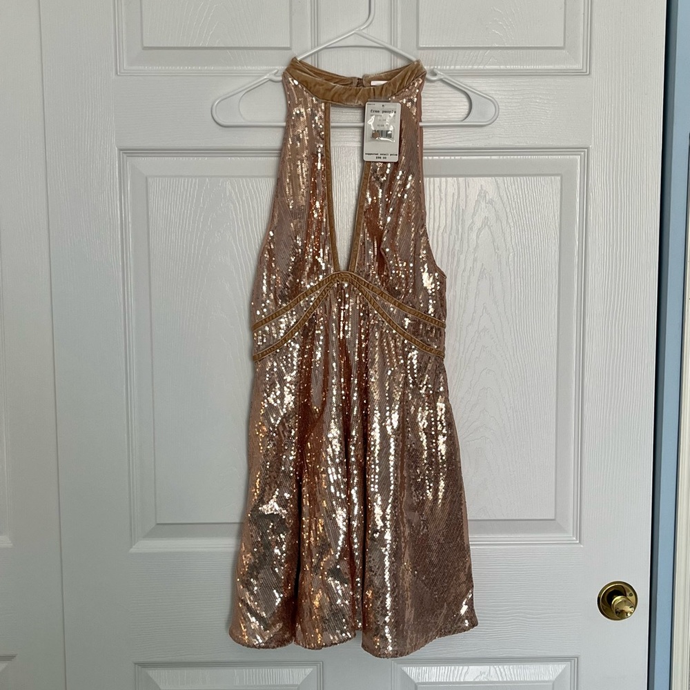 NWT Free People rose gold sequin halter dress
